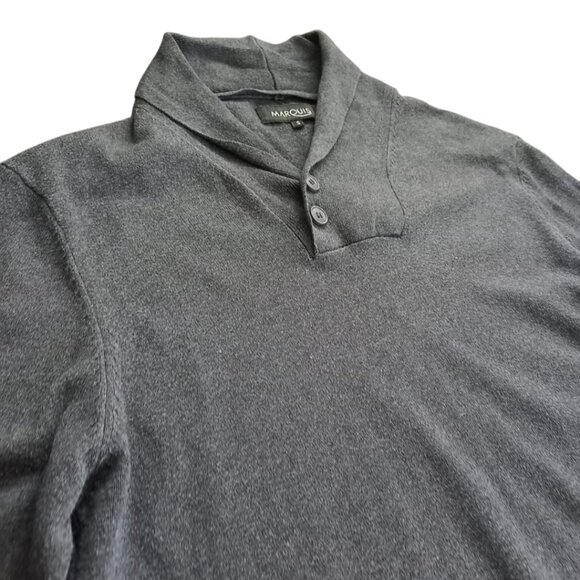 Marquis Men’s Gray Wool Blend Sweater - Shawl Collar Button Pullover, Size S - Picture 3 of 7